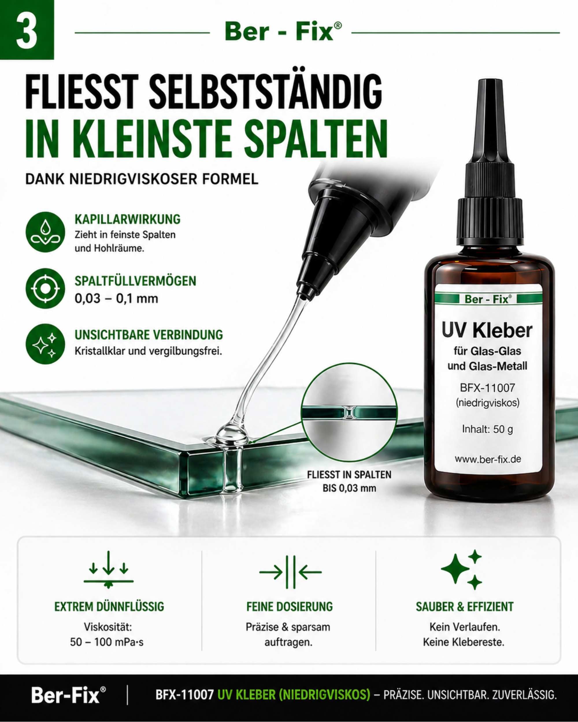 Ber-Fix UV Glaskleber niedrigviskos 250g Werkstattgröße