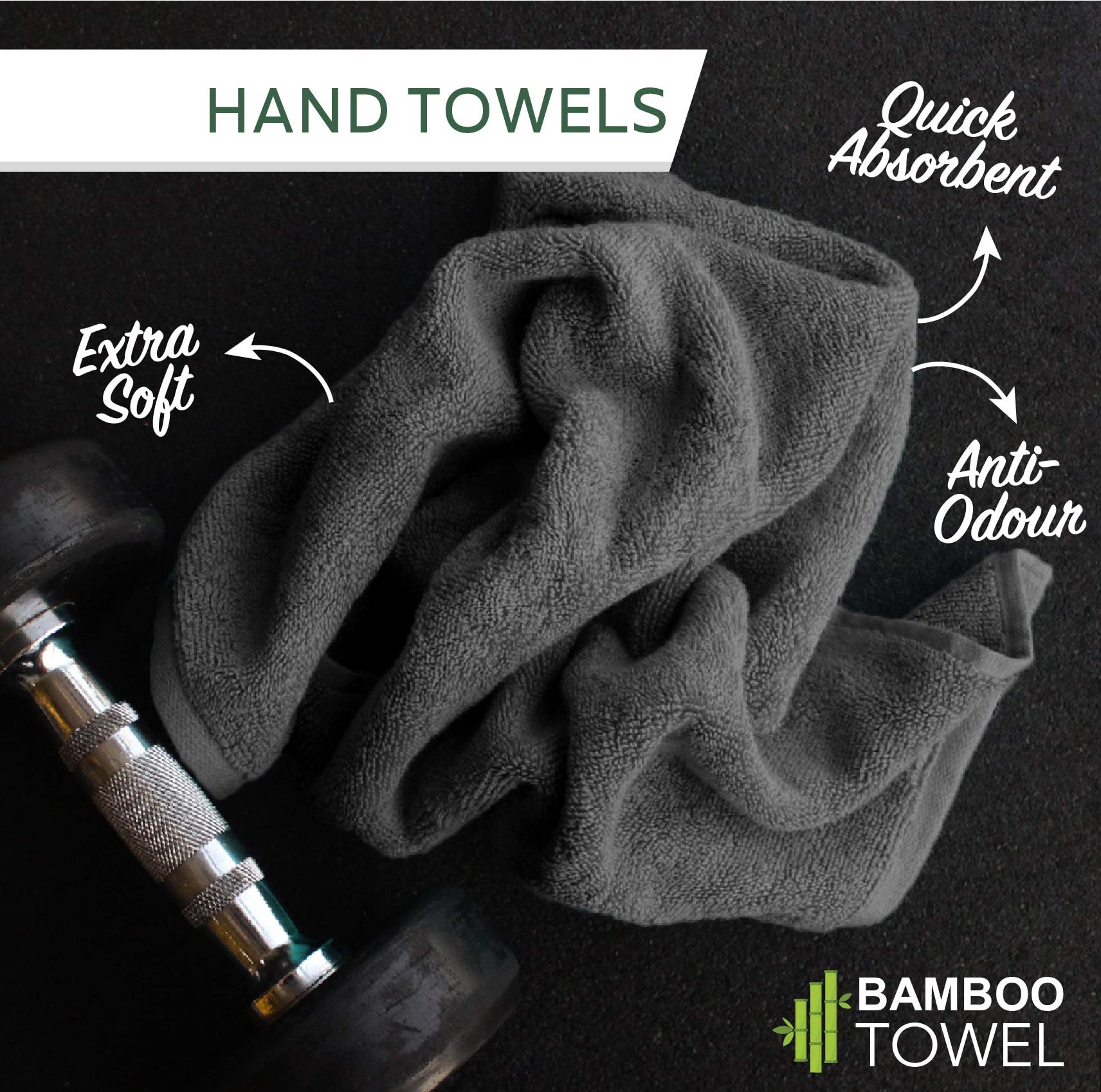 HEELIUM Bamboo Hand Towel | Ultra Absorbent & Anti-Bacterial | 3X Softer Than Cotton Towels | 65 X 40 cm - 600 GSM | Pack of 2 - Grey, Teal