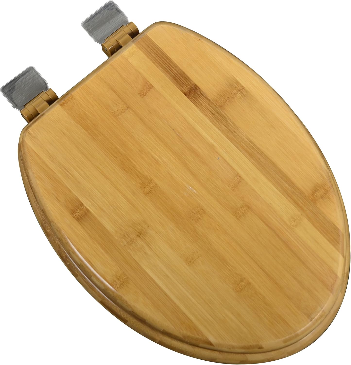 5Q1E1-20BN Natural Wood Toilet Seat with Decorative Finish includes Vari-Adjust Lok-Down R'N'C Hinge, Elongated, Rattan with Brushed Nickel
