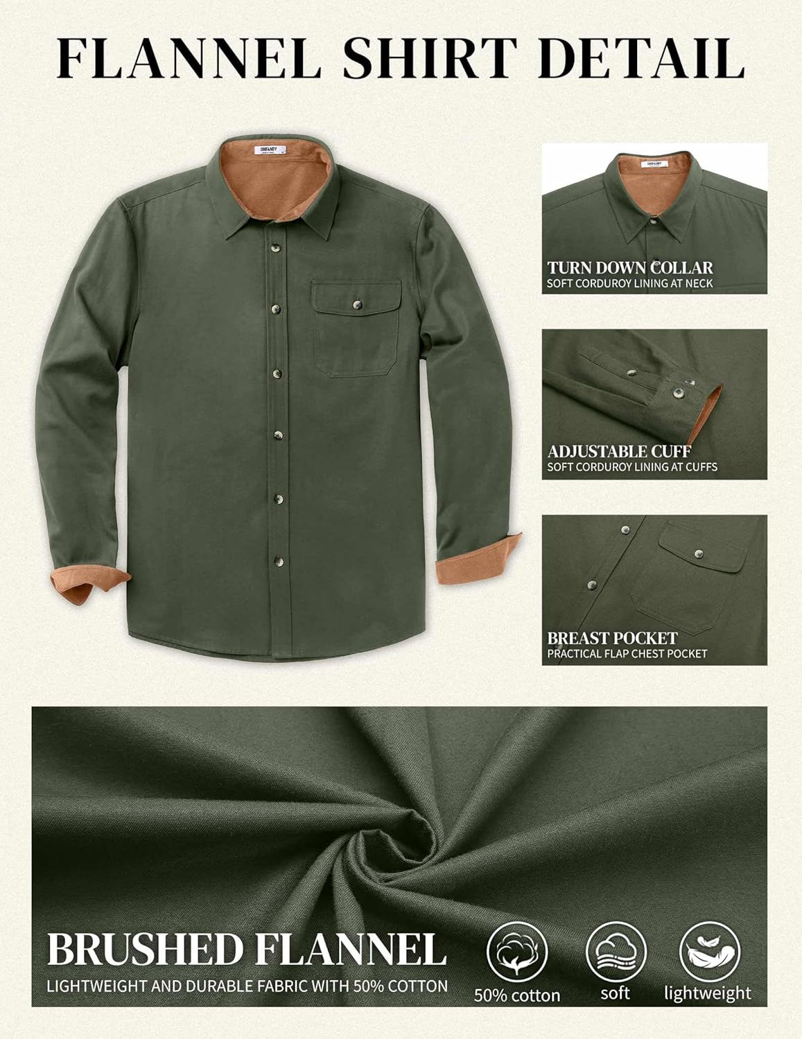 COOFANDY Men's Flannel Long Sleeve Button Down Casual Plaid Shirt With Pocket - Image 6