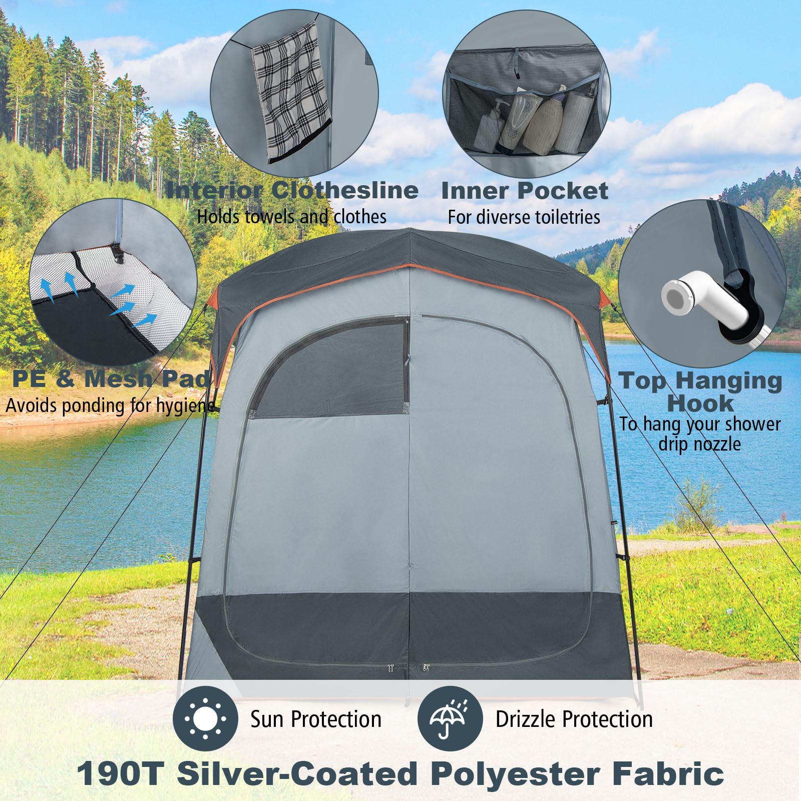 HOMASIS Tenda Doccia Campeggio Doppio, Tenda Bagno per WC con Finestra, Tasca Portaoggetti, Gancio e Borsa da Trasporto, Spogliatoio Portatile per Spiaggia, Escursionism, Pesca