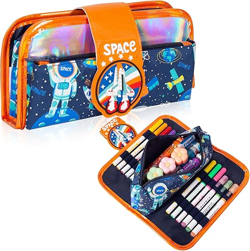 Estuche para lápices para niñas y niños, bolsa de lápices de gran capacidad, bonita bolsa de papelería espacial, organizador para suministros de