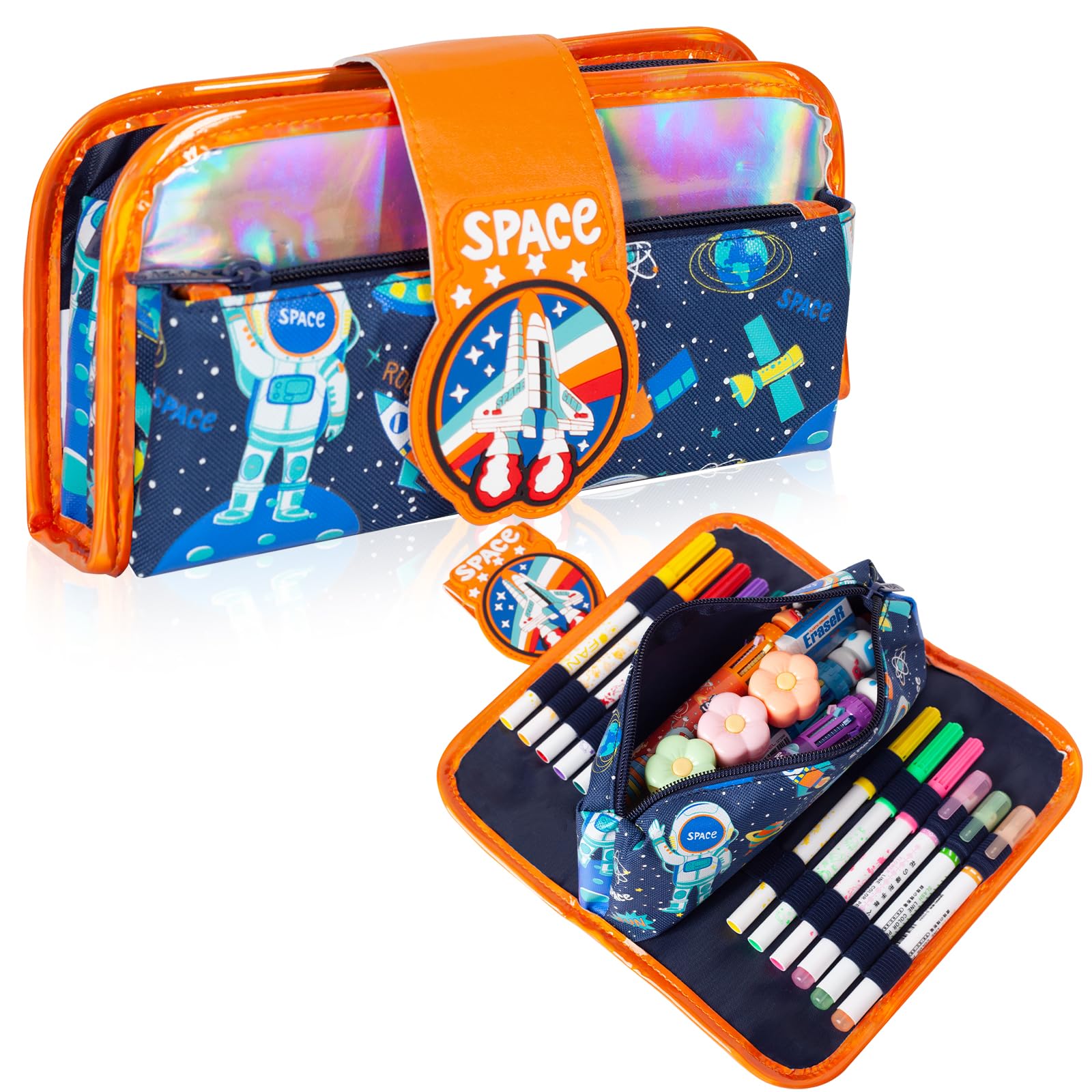 YOYTOO Pencil Pen Case for Girls Kids, Big Capacity Pencil Pouch Cute Space Stationery Bag Organizer for Back to School Office Supplies Students Chirldren Gift