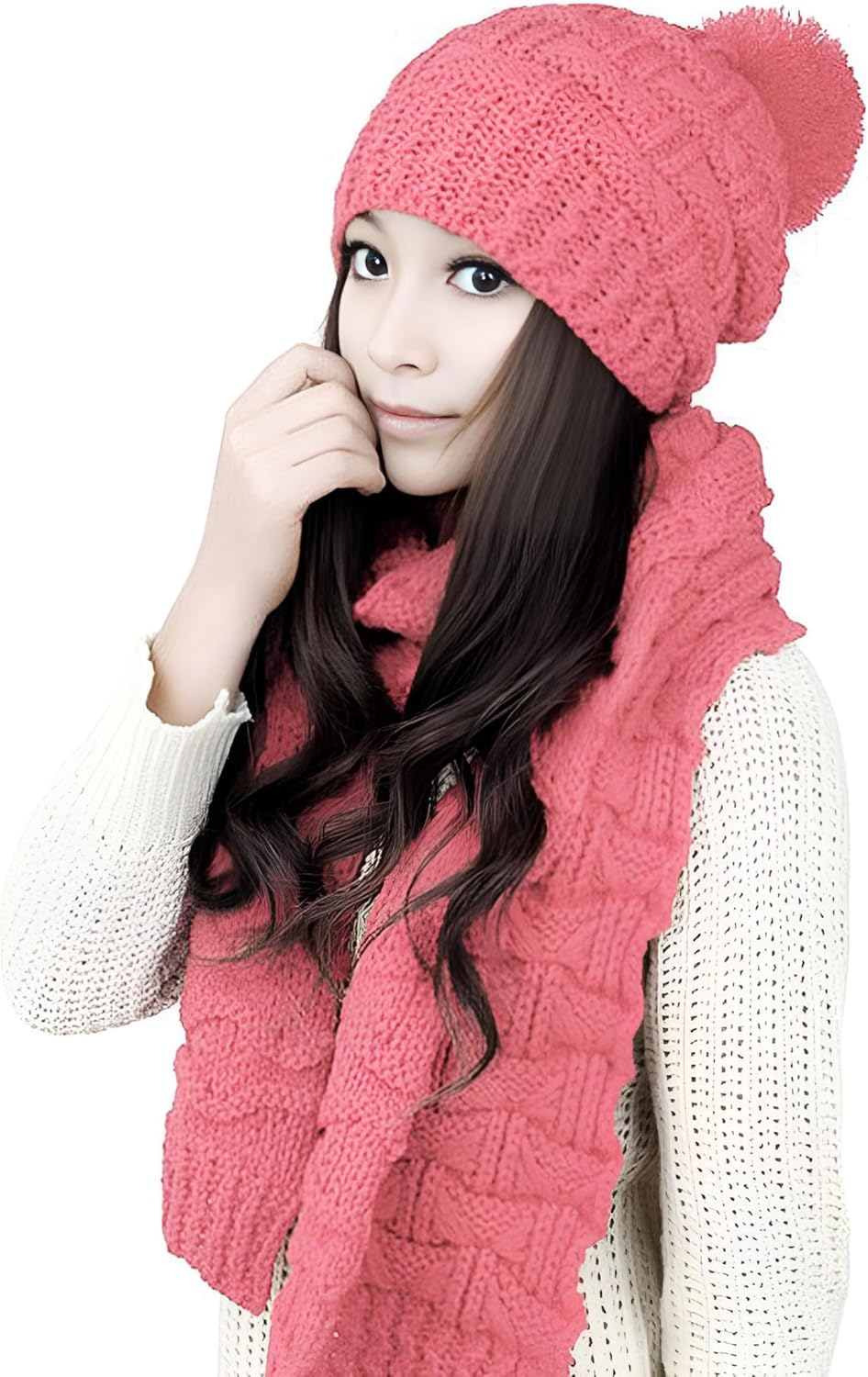 Roll Up Women's Girls Winter Warm Cozy Fashion Knitted Hat Beanie cap Scarf Scarves Seasonal Gift Set