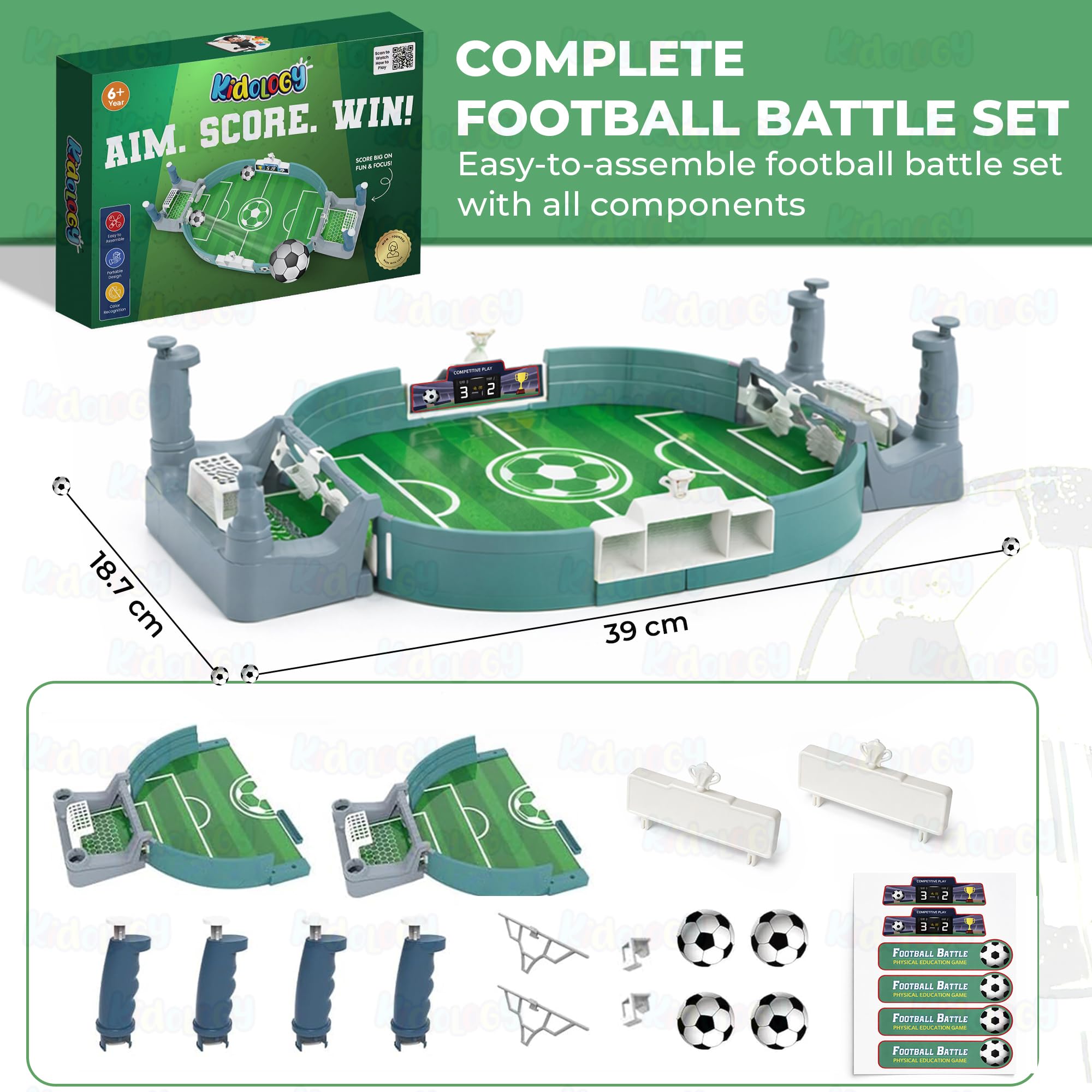 Kidology Football Table Interactive Game for Kids | Indoor Mini Football Board Game 2 Players | Portable Table Football Soccer Game Set with Balls, Goals & Controllers | Fun Sports Toy & Gift for Kids — Amazon image 2