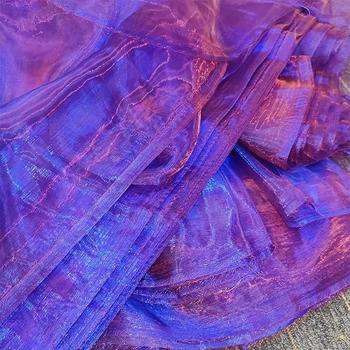 Miniatura 3 de Tela de organza transparente ligera de dos tonos, gasa holográfica iridiscente, tela de tul de encaje oganza para vestido, fiesta, fondo brillante,