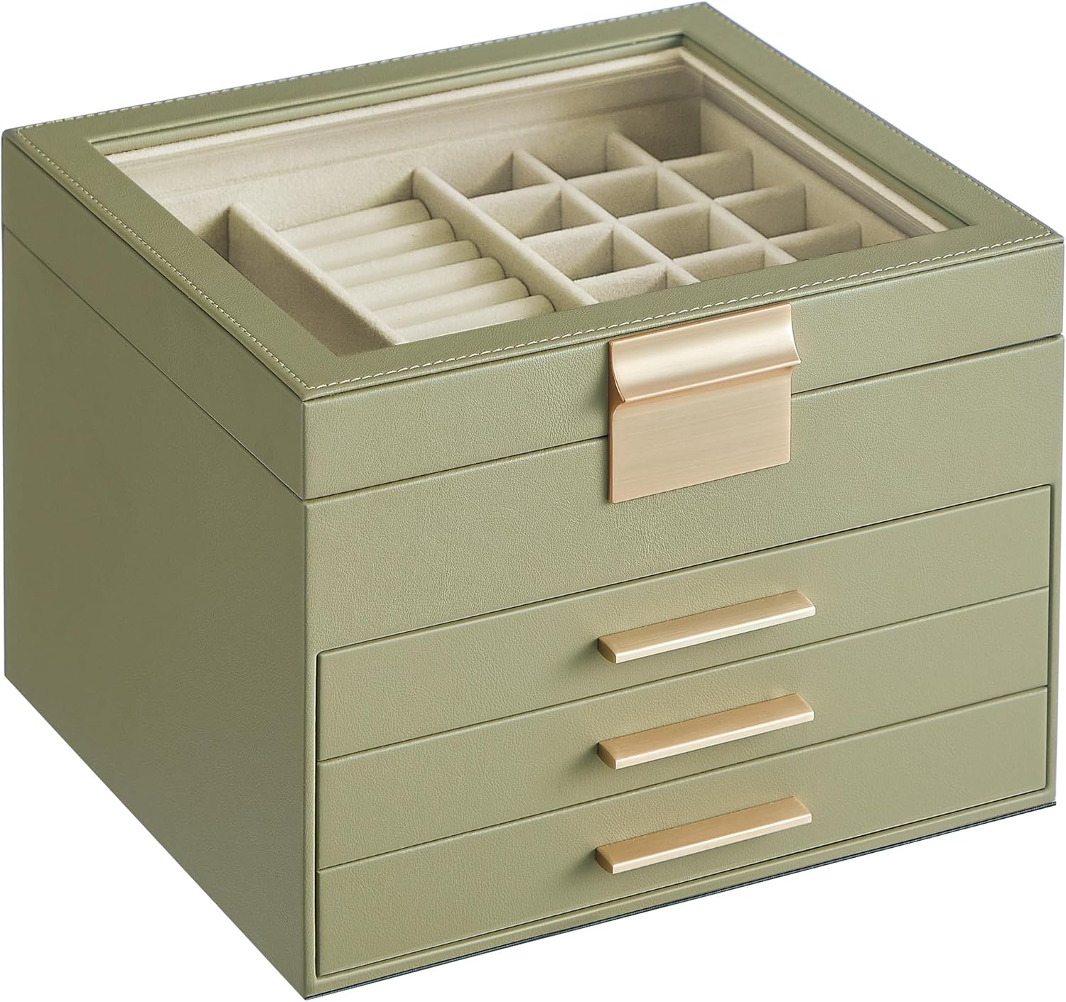 SONGMICS Jewelry Box with Glass Lid, 4Layer Jewelry Organizer, 3 Drawers, for Big