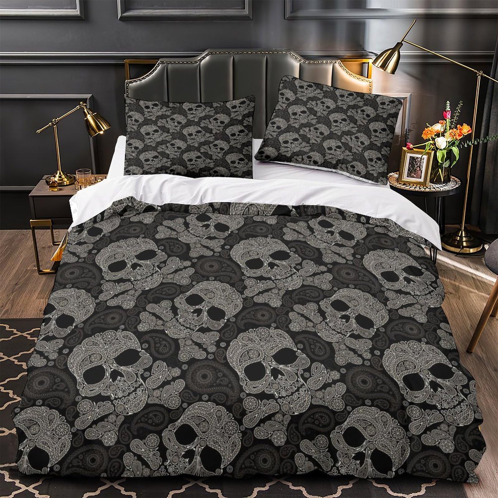 Housse de couette crâne pour chambre de garçon parure de lit super douce motif 3D ado