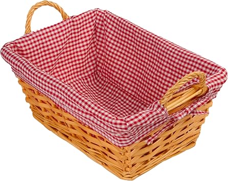Wickerfield Wicker Basket with Plaid Liner and Handles for Home Storage Collection Gift Hamper Window Display Decoration (Honey)