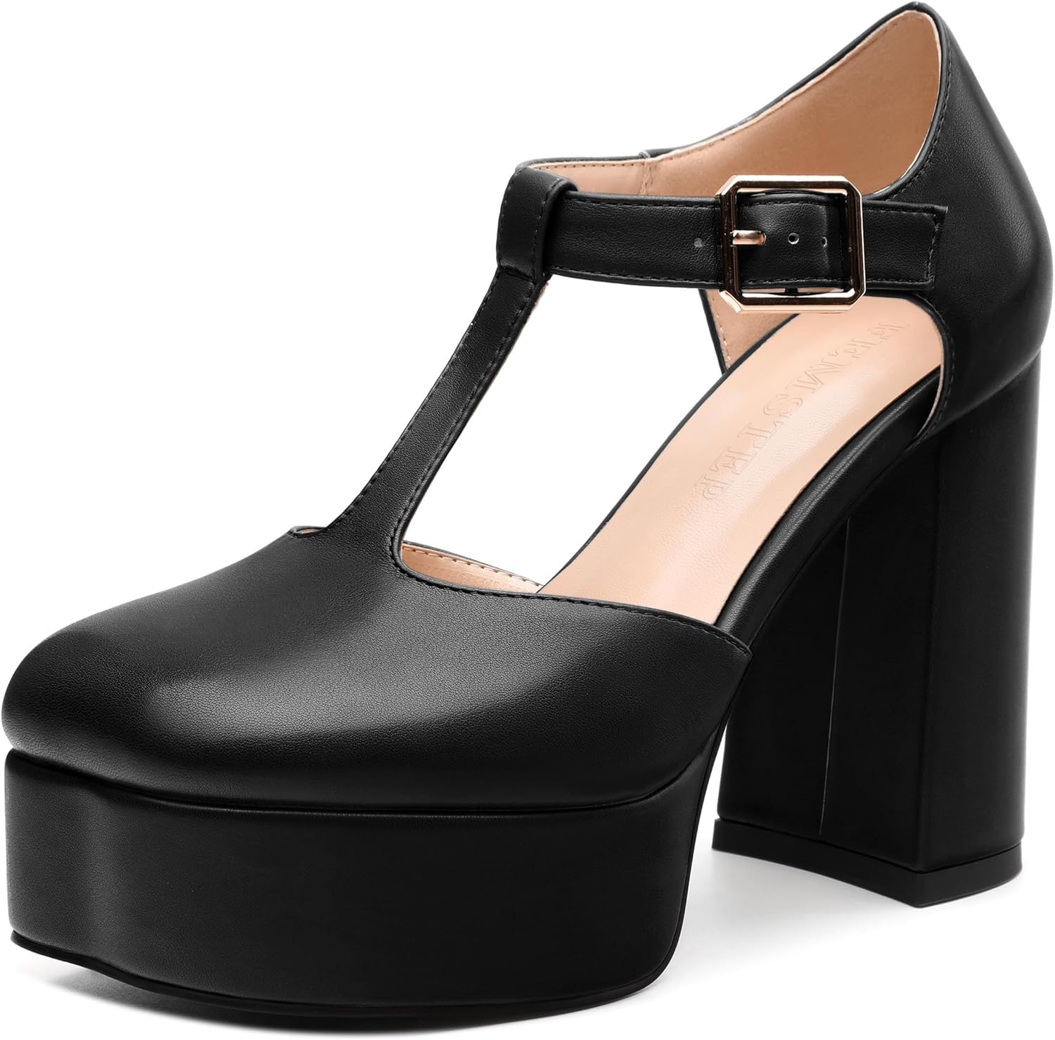 Amazon.com | FEMSTEP Black Women's T-Strap Mary Jane Heels