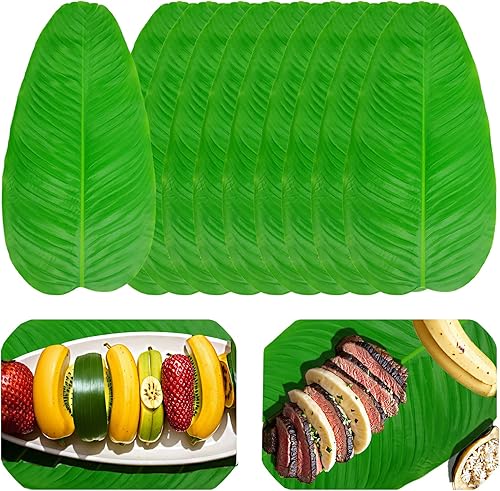 10 hojas de plátano falsas, hojas de plátano tropicales artificiales, hojas de plátano de plástico realistas simuladas, hojas de plátano falsas