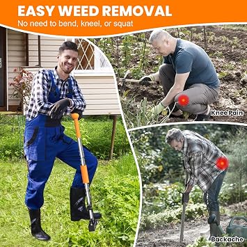 Weed Remover Tool, Stand Up Weed Puller Root Remover with 4 Claw | Garden Weeder Tool with Ergonomic 99cm Long Handle, Heavy Duty Weeding Tools without Bending or Kneeling