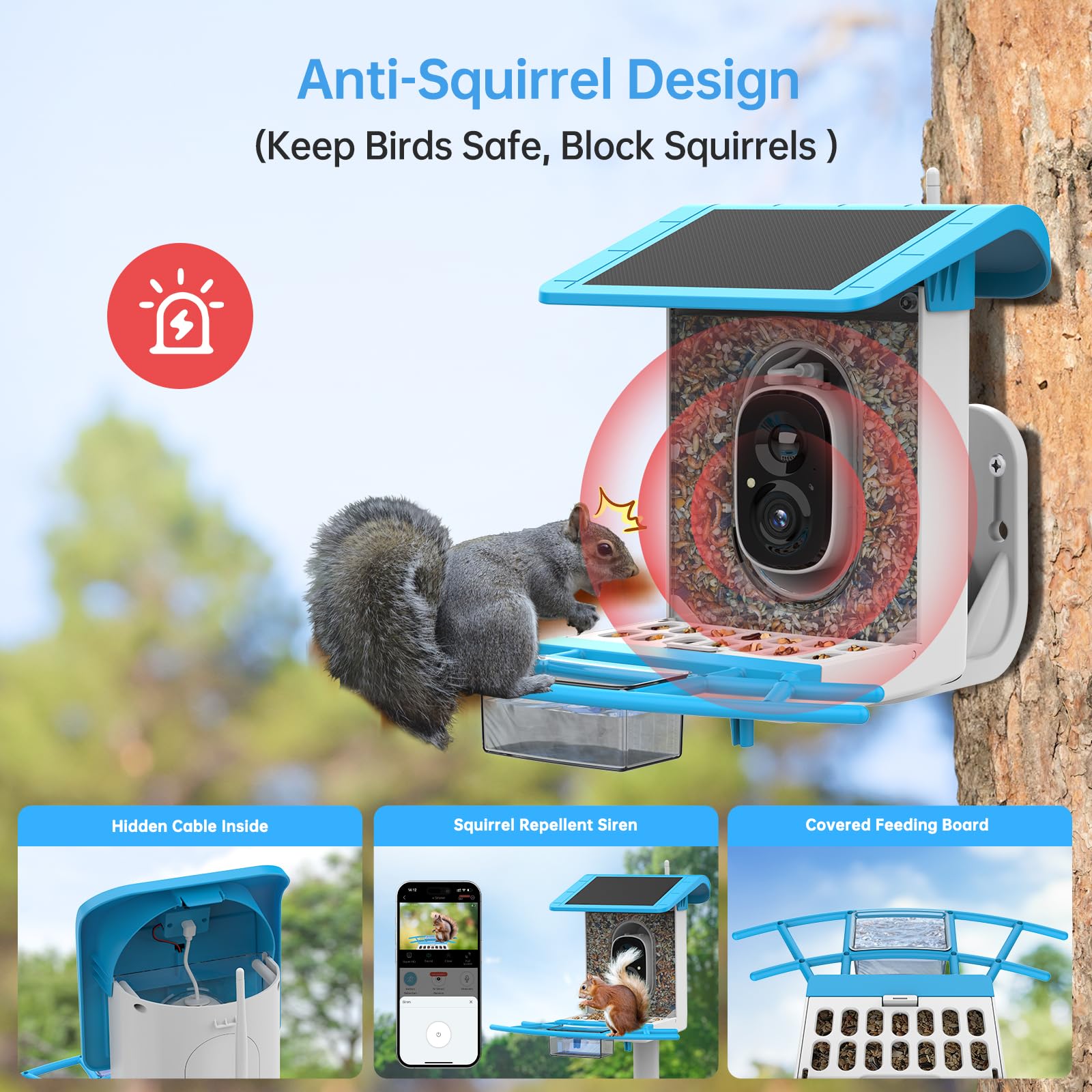 SMONET Vogelfutterstation mit Kamera B300: Intelligente Vogelhaus-Kamera, KI-Erkennung, solarbetrieben, kabellos, WLAN-Vogelfutterstation für den Außenbereich, Live-Video, lustige Geburtstagsgeschenke