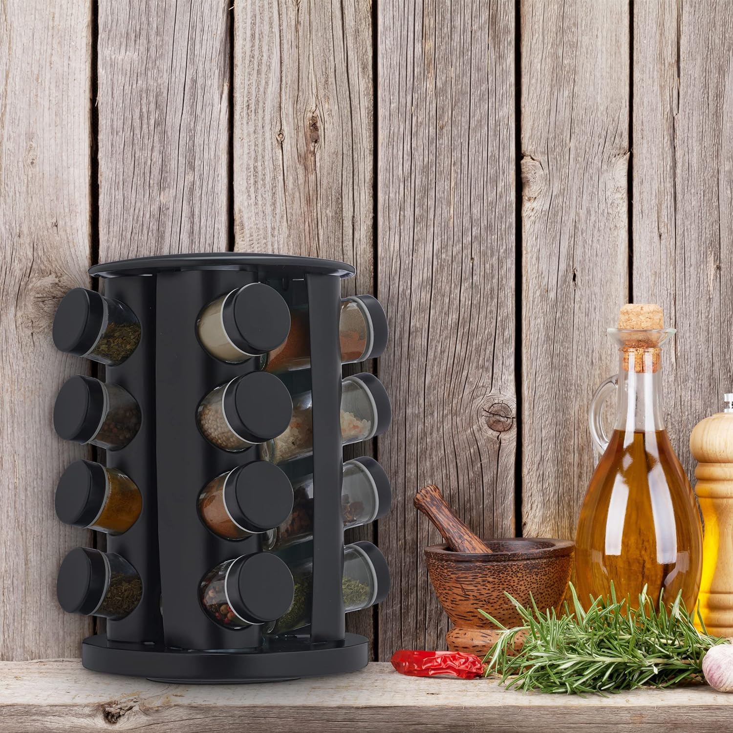 Organizador de especias Estante de especias Carrusel Estante de especias puede contener 16 frascos Organizador de especias giratorio de acero inoxidable para cocina Estante de almacenamiento de