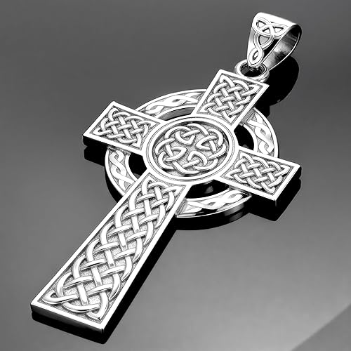 Miniatura 4 de US Jewels Colgante religioso de plata de ley 925 con nudo celta irlandés para hombre, 1.693 in, Plata esterlina