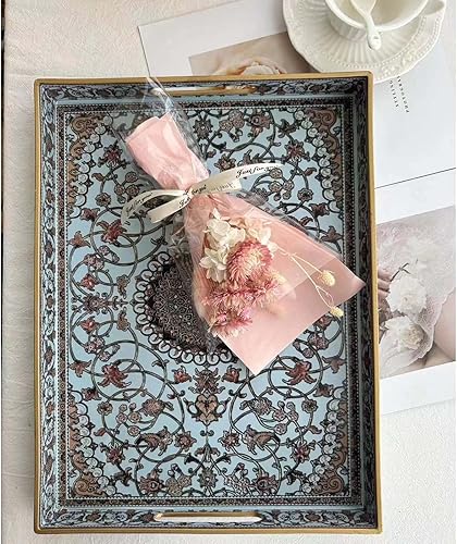 Miniatura 6 de Fuukou Bandeja grande de plástico con asas, bandeja decorativa para mesa de café otomana, bandeja rectangular grande bohemia para sala de estar,