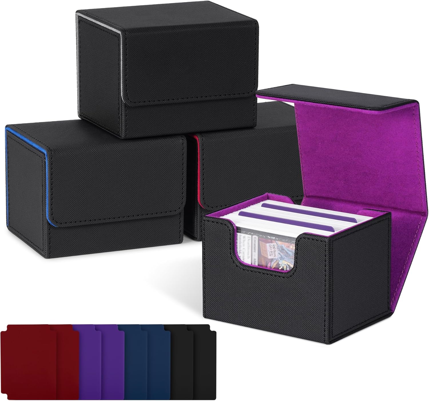 ZLCA Card Deck Box for Trading Cards, MTG Commander Deck Box Holds 120+ Single Sleeved, Leather Magnetic Card Storage Case Fits for TCG CCG Magic(Black Set)