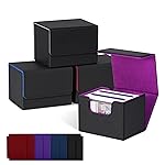 ZLCA Card Deck Box for Trading Cards, MTG Commander Deck Box Holds 120+ Single Sleeved, Leather Magnetic Card Storage Case Fits for TCG CCG Magic(Black Set)
