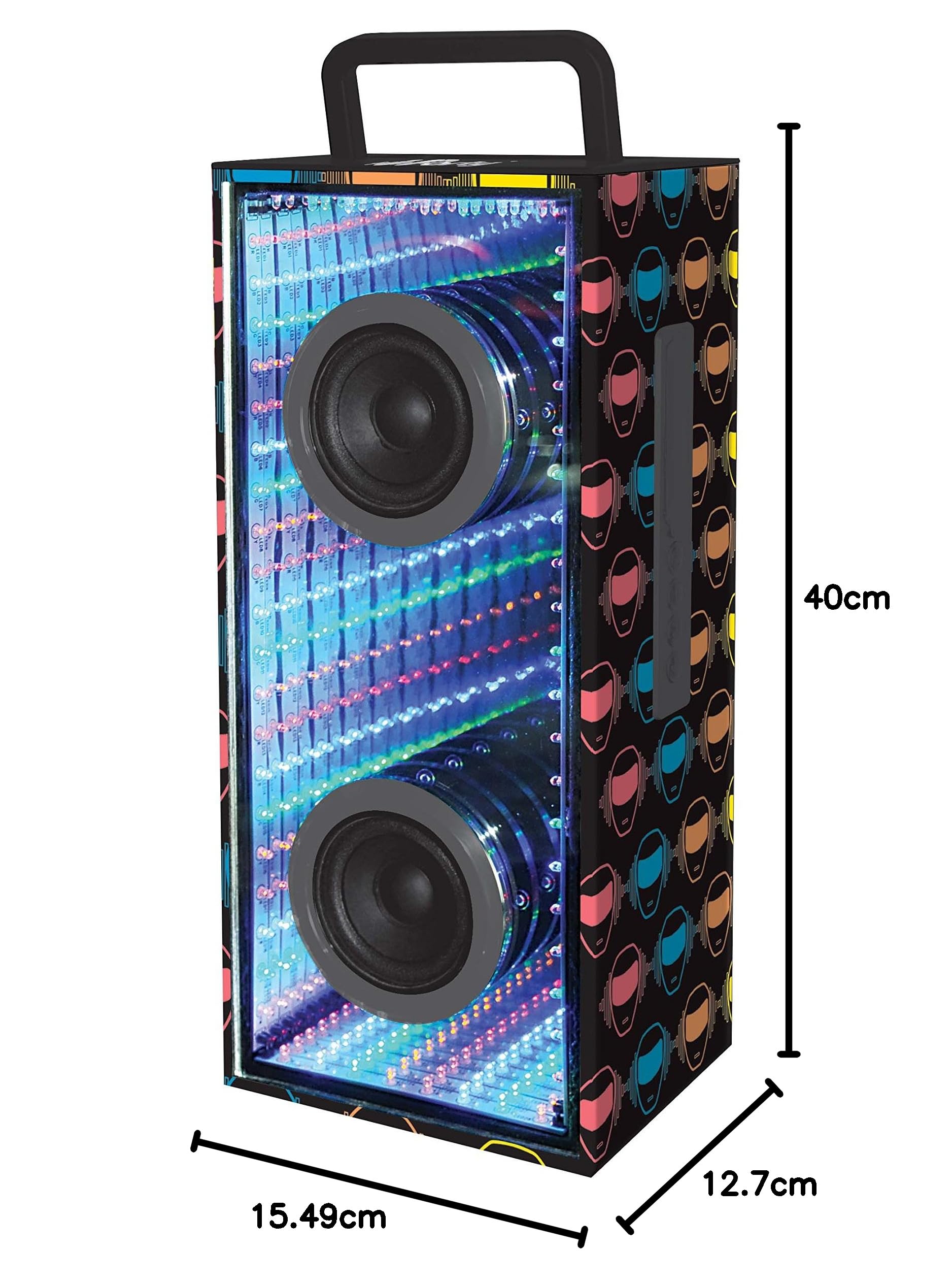 Lexibook iParty Flashboom Altoparlante Bluetooth®, 12W, Effetto Specchio, Jack, Batteria Ricaricabile, Nero/Rosso, BTL60