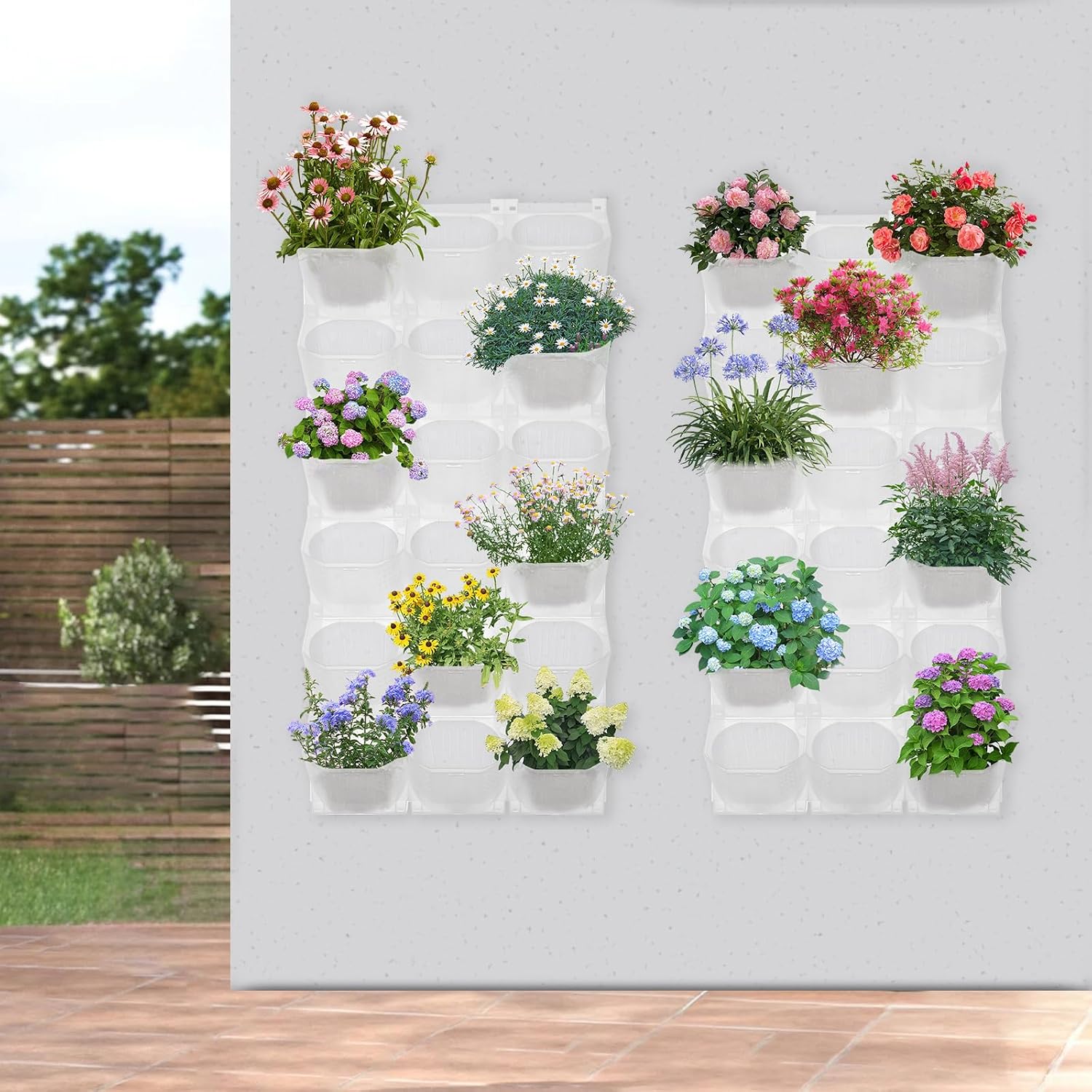 Wall Planter Vertical Garden System 36 Pots Wall-Mounted Flower Pot Holder Stackable Flower Container Large Capacity Wall-Mounted Planter Box for Vegetables, Flowers