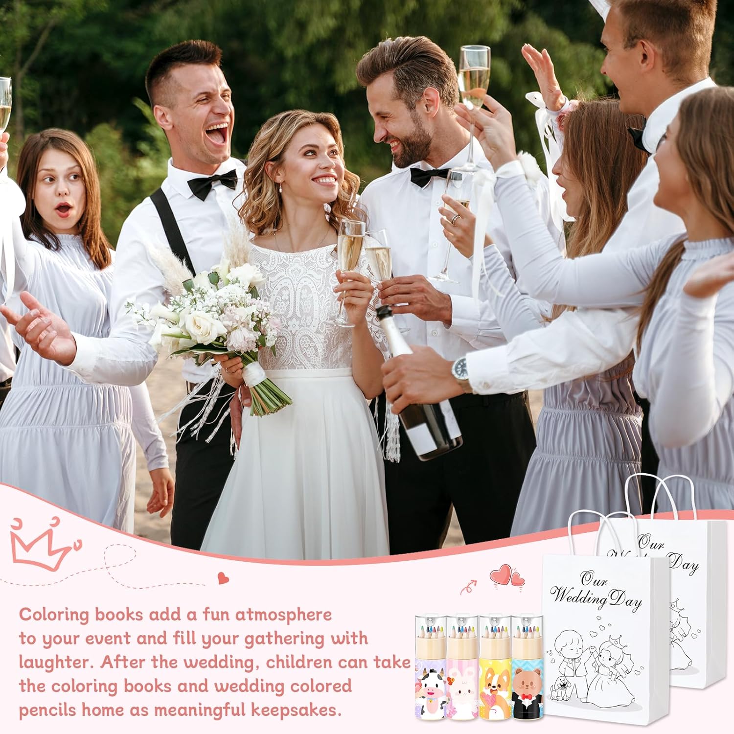 GeeSound 80 Pcs Wedding Coloring Activities Books for Kids: 20 Set Wedding Games Favors Including Colored Pencils Sharpener Wedding Activities Book Goodie Bags Sticker for Children Party Supplies