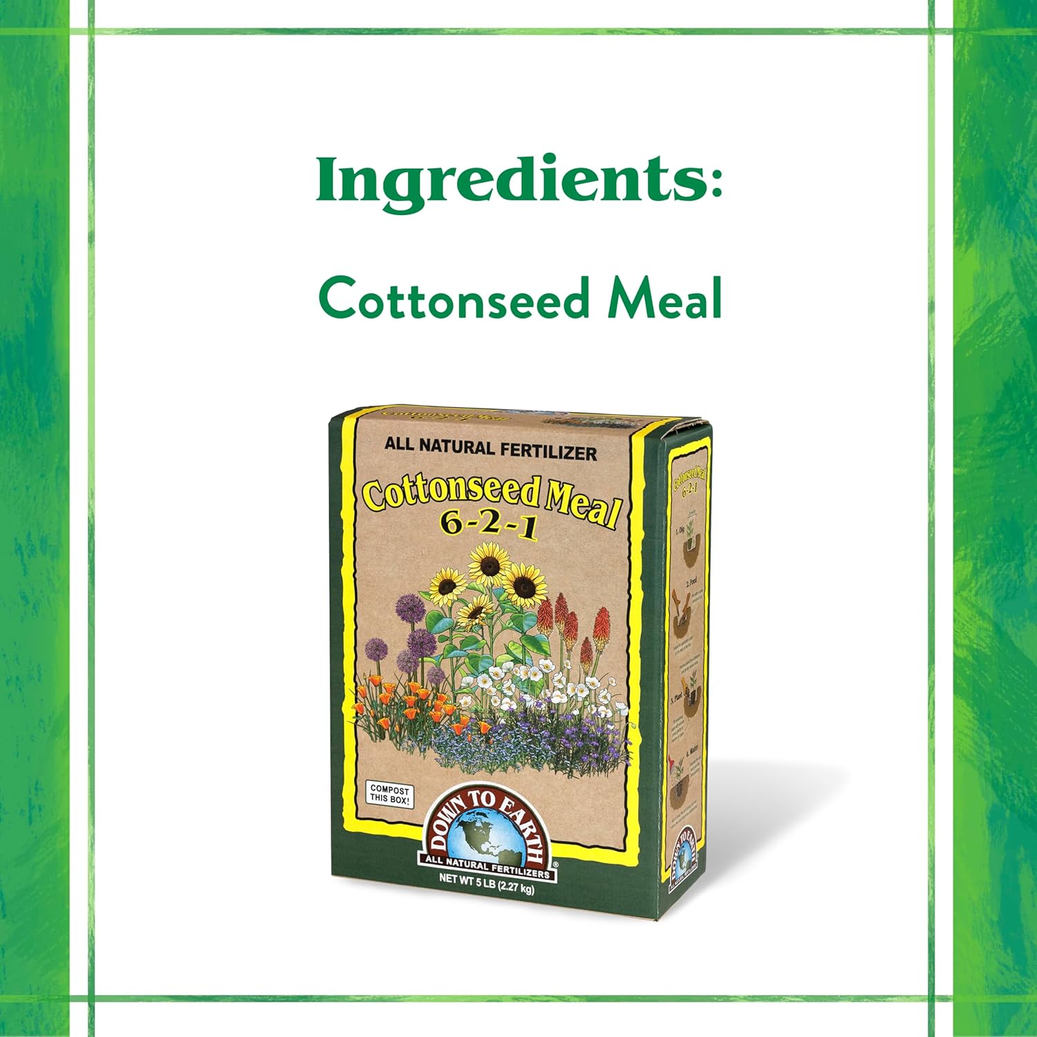 Down To Earth All Natural Fertilizers Organic Cottonseed Meal - Plant Food for Low pH Acid Soil Loving Plants 6-2-1, 5 lb