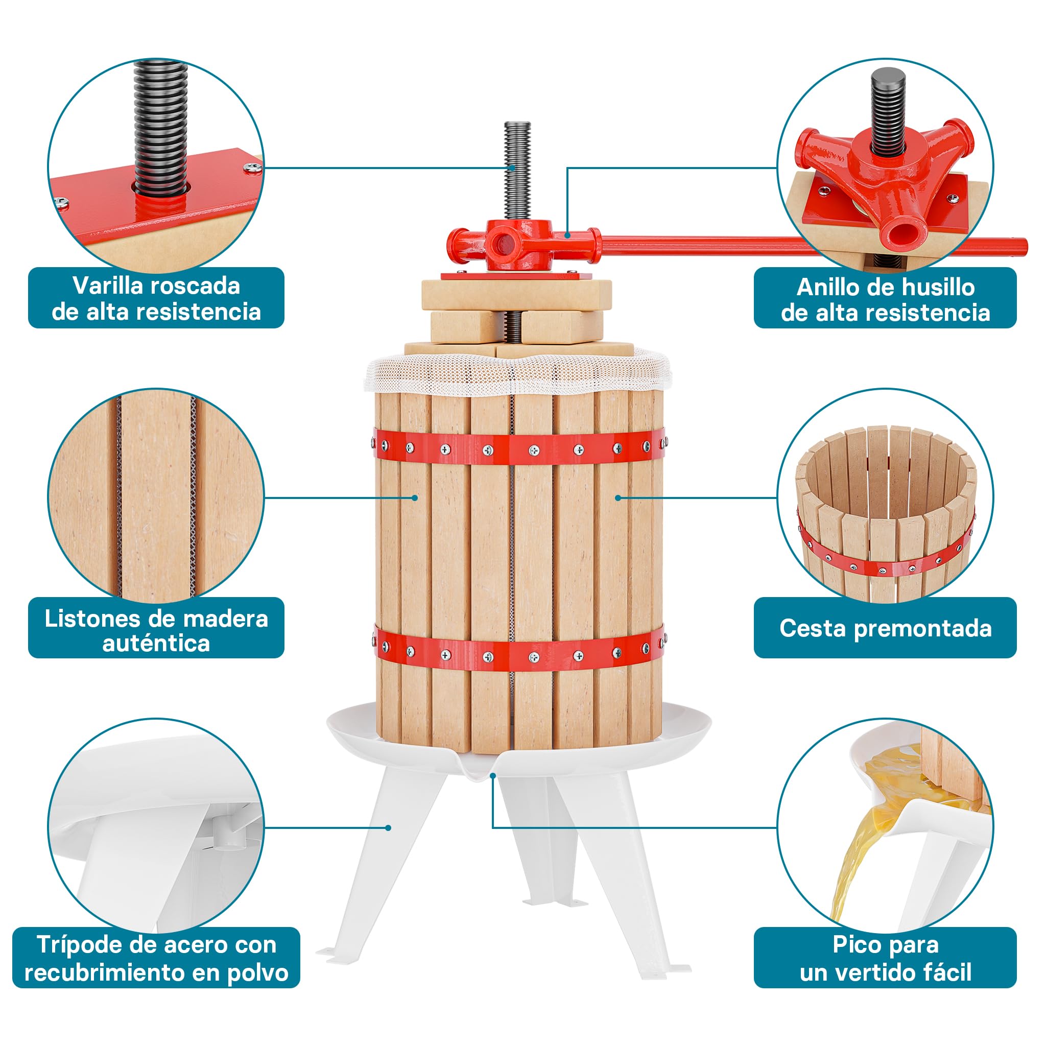 Prensa para frutas mosto bayas 18 litros + triturador molino 7 litros