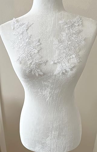 Miniatura 9 de PEPPERLONELY 1 par de delicados adornos de velo de novia con apliques de encaje para coser accesorios de vestido, dorado, 10.6 x 3.5 in (10.5 x 3.5