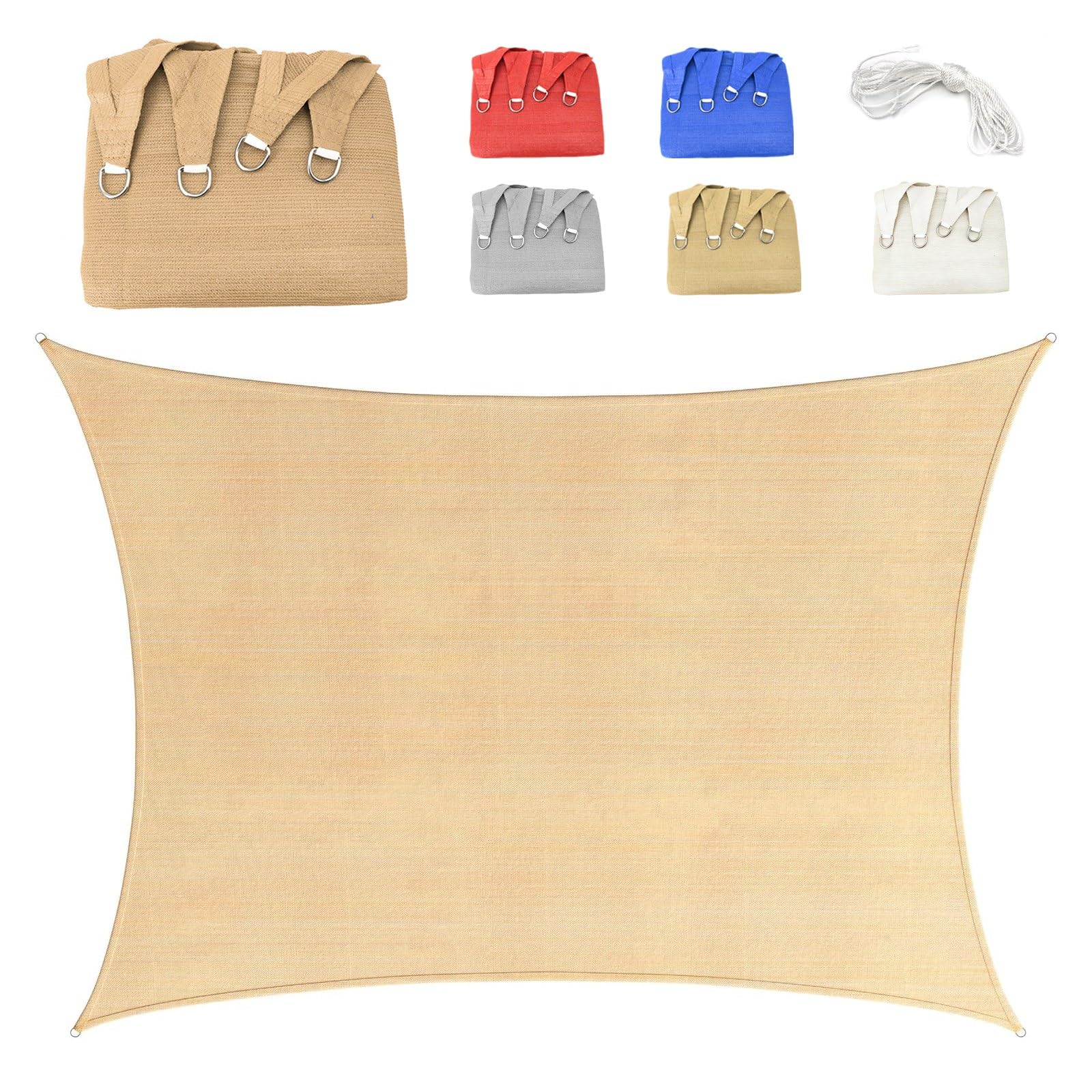Tenda A Vela Rettangolare 2.5x4m Vela Ombreggiante 185gsm HDPE Traspirante Protezione Raggi UV 95% per Esterno Giardino terrazza, Giallo sabbia