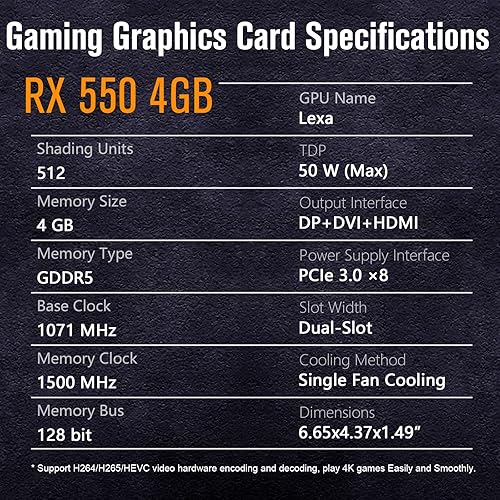 Miniatura 6 de Tarjeta gráfica para juegos RX 550 AMD Radeon GPU 4GB GDDR5 Tarjeta de video de 128 bits DP DVI Salidas HDMI PCIe 3.0 x8 Alimentado