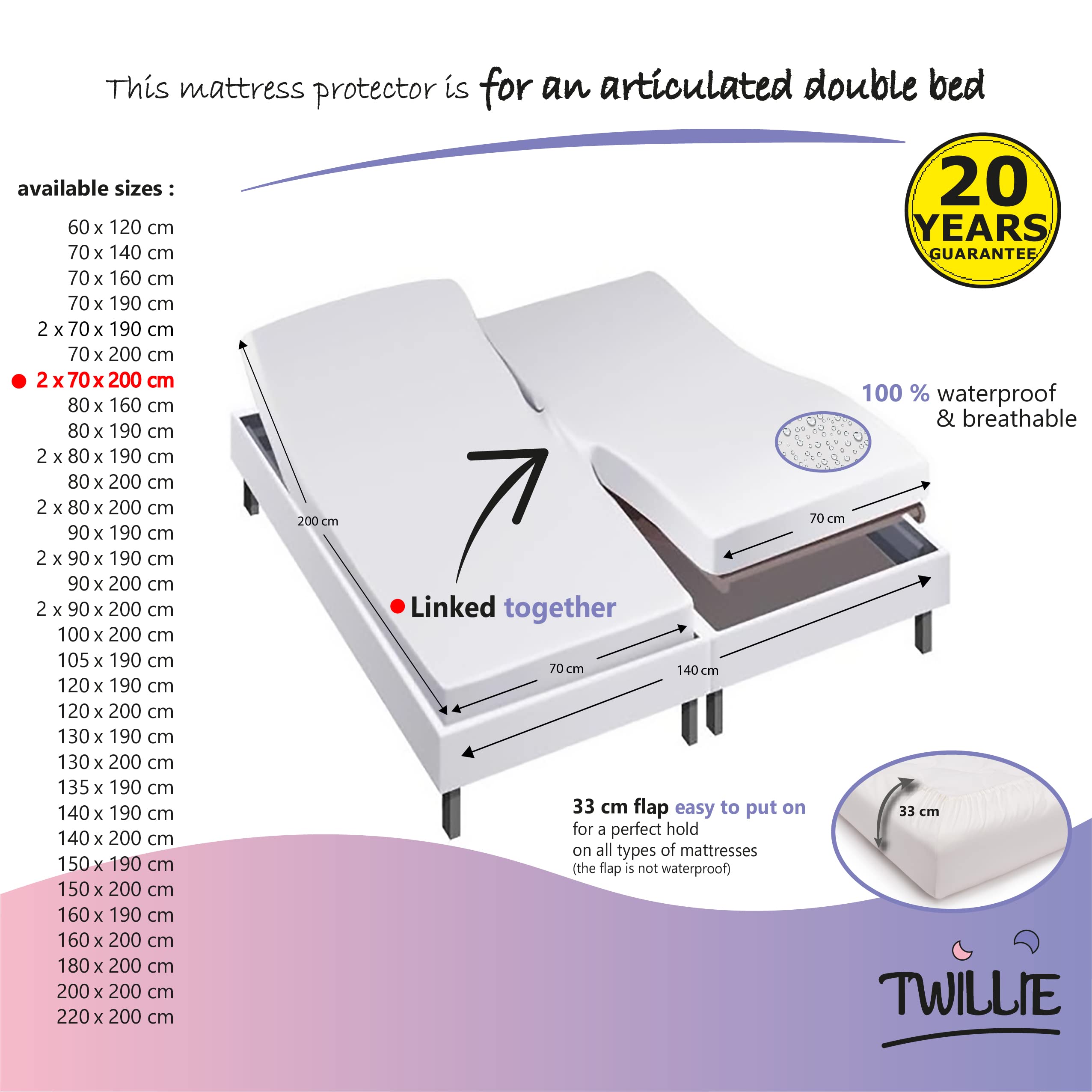 Twillie Mattress Protector 200 x 220 cm Waterproof and Breathable - High Quality - ÖKO-TEX® and Aegis® Certified - Hypoallergenic - Anti-Mite