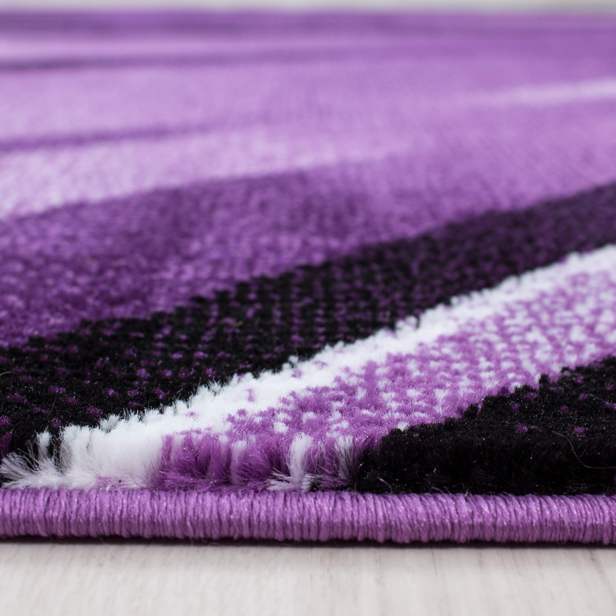 Teppium Moderner Kurzflor Teppich Wohnzimmer 250x350 (240 x 340 cm) Lila - Teppich Waschbar, Abstrakt Wellen Design, Pflegeleicht und Weich - Ideal für Schlafzimmer, Esszimer und als Küchenteppich
