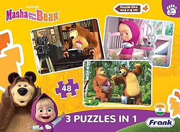 Frank Masha and The Bear (48 Pieces) 3 in 1 Jigsaw Puzzle for Kids Above 5+ Years - Fun & Challenging Brain Booster Games - for Focus and Memory - 70204 - image, photos