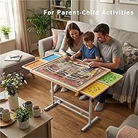 Vista 6 de Mesa de rompecabezas de 1500 piezas con cajones, mesas de rompecabezas ajustables de 35 x 26 pulgadas para adultos y niños Tablero de rompecabezas