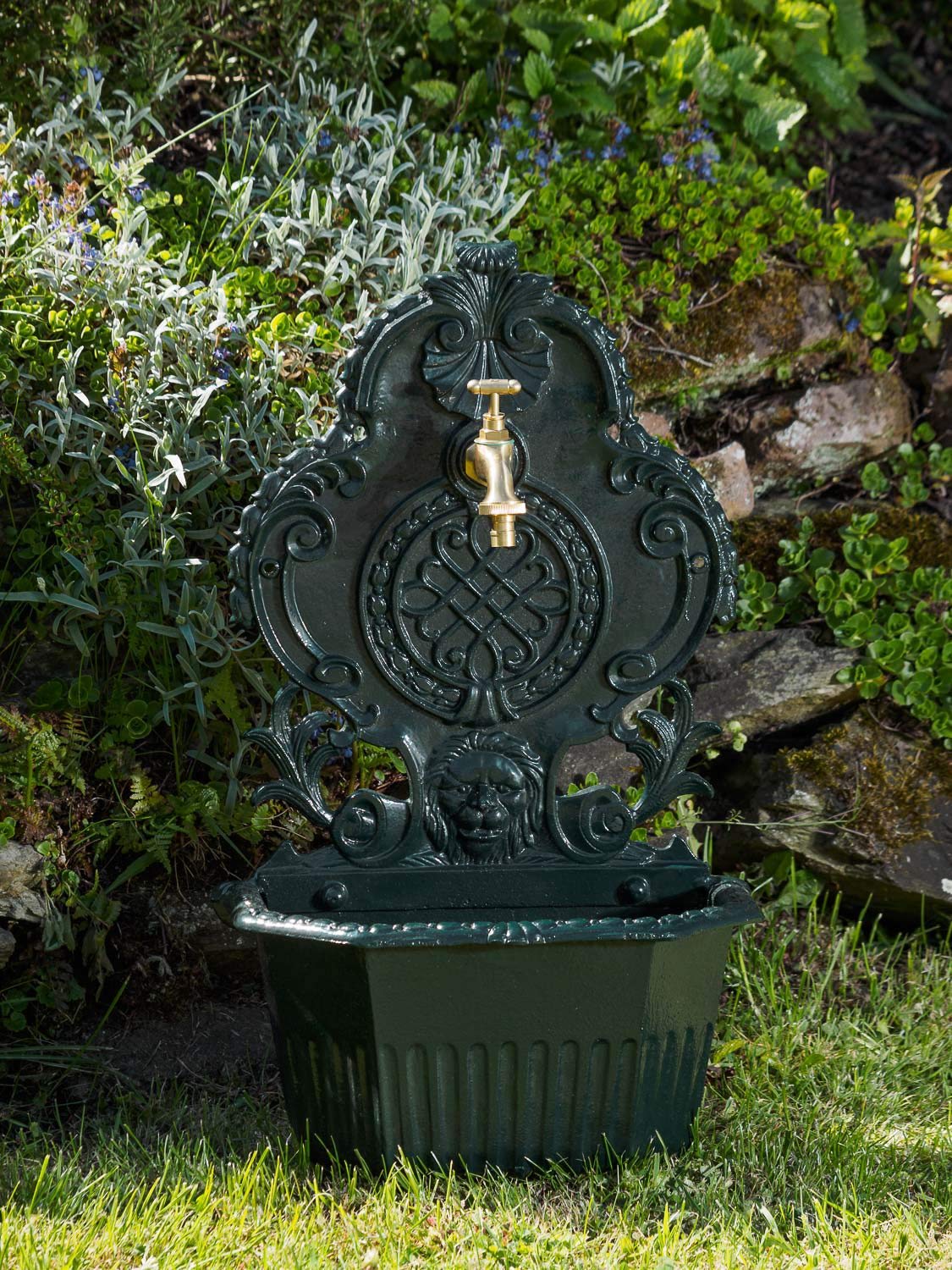 aubaho Fuente de Pared para jardín con Pila Estilo Antiguo - Aluminio Fundido - Verde