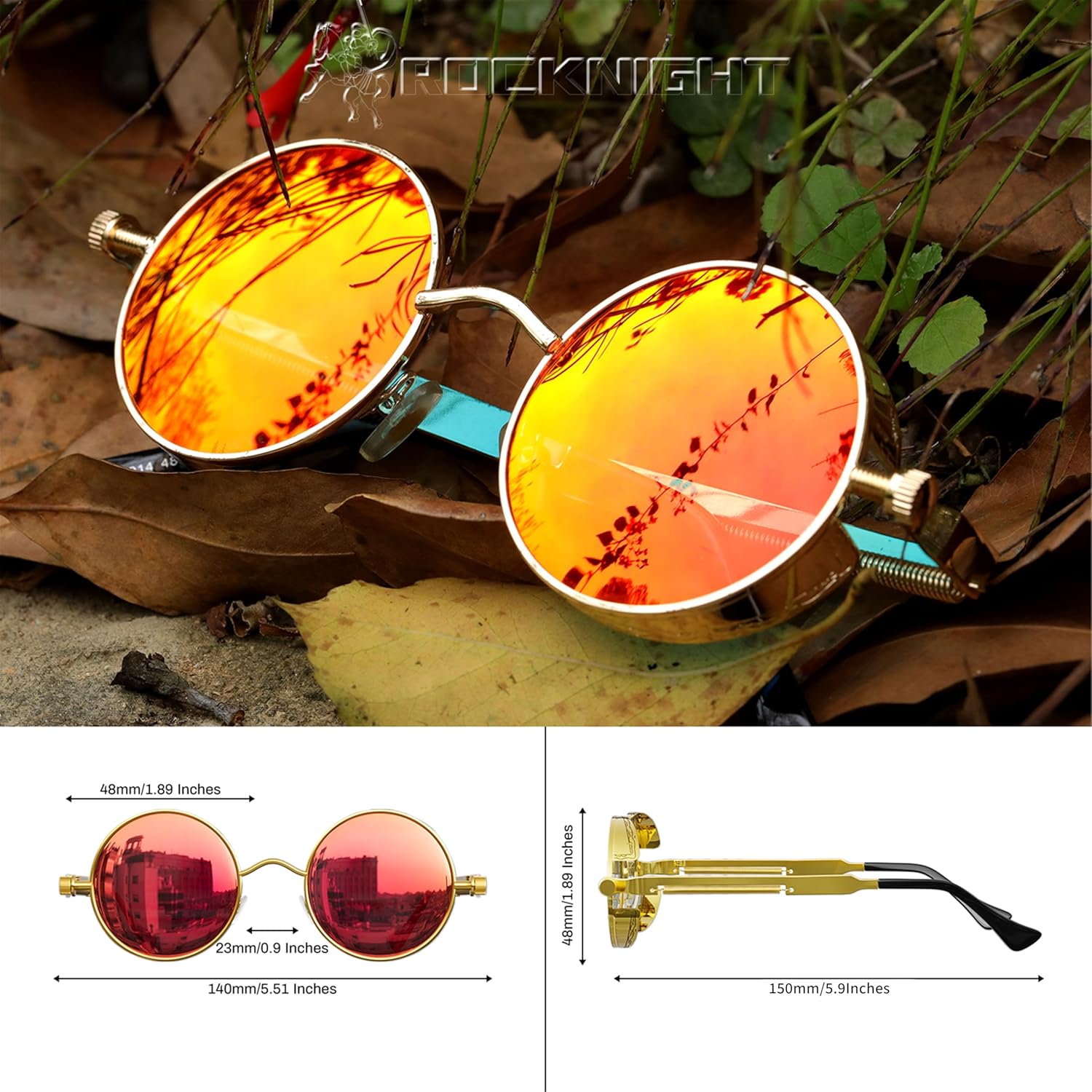 ROCKNIGHT Gothic Steampunk Round Polarized UV400 Protection Sunglasses Unisex Street Outdoor 48mm - Image 3