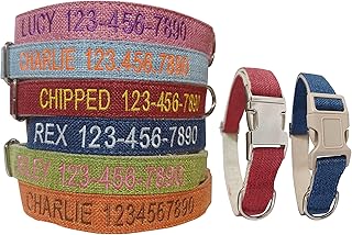Mix Paws Personalized Dog Collars â€“ Custom Dog Collar with Name and Phone Number â€“ Soft and Durable Hemp Dog Collar â€“ Adjustable Customizable Dog Collar for Small, Medium, Large Dogs