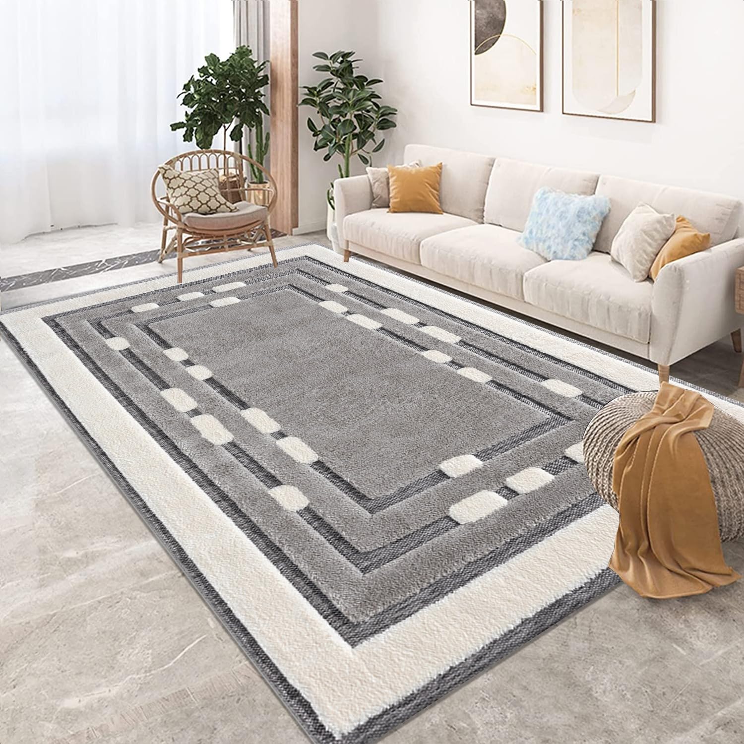 Cozy Haven Comfy Collection Rug – Large Washable Non-slip Carpet for living Room, Bedroom, Lounge Dining, Kitchen Thick Soft Modern Indoor Floor Rugs (Beige Des 3, 200x290 cm)