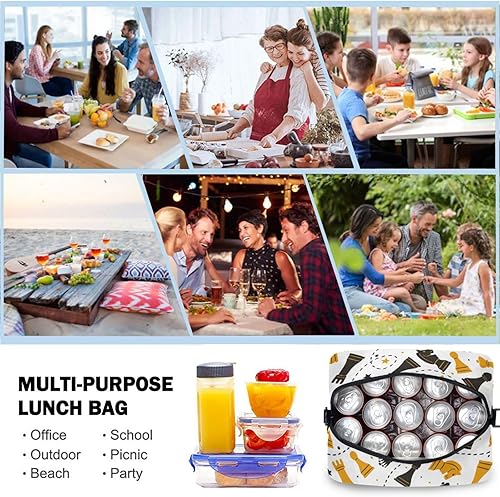 Miniatura 4 de Bolsa de almuerzo térmica con diseño de estrellas de ajedrez, reutilizable, con correa para el hombro, para el trabajo, picnic, escuela, playa Multi