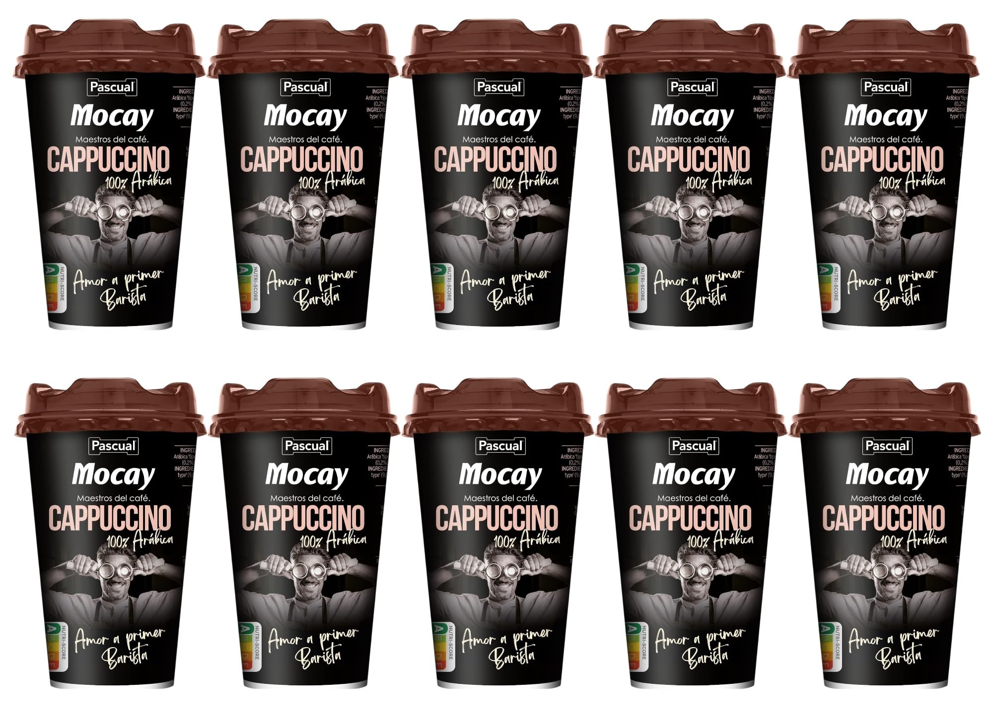 Pack 10 Mocay Café Frío Cappuccino 200 ml | Café Listo para Beber con Leche | Elaborado con Café 100% Arábica | Bebida Refrigerada Lista para Tomar | Entrega 24h