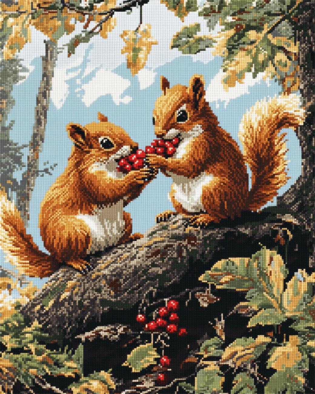 AMBATTERY Animal Latch Hook Kits for Adultssquirrels and Berries Latch Hook Rug Set Crochet Rugs Kit Cross Stitch Set DIY Crafts，Gifts，Doormat，Decoration Carpet Making Canvas 33x45in