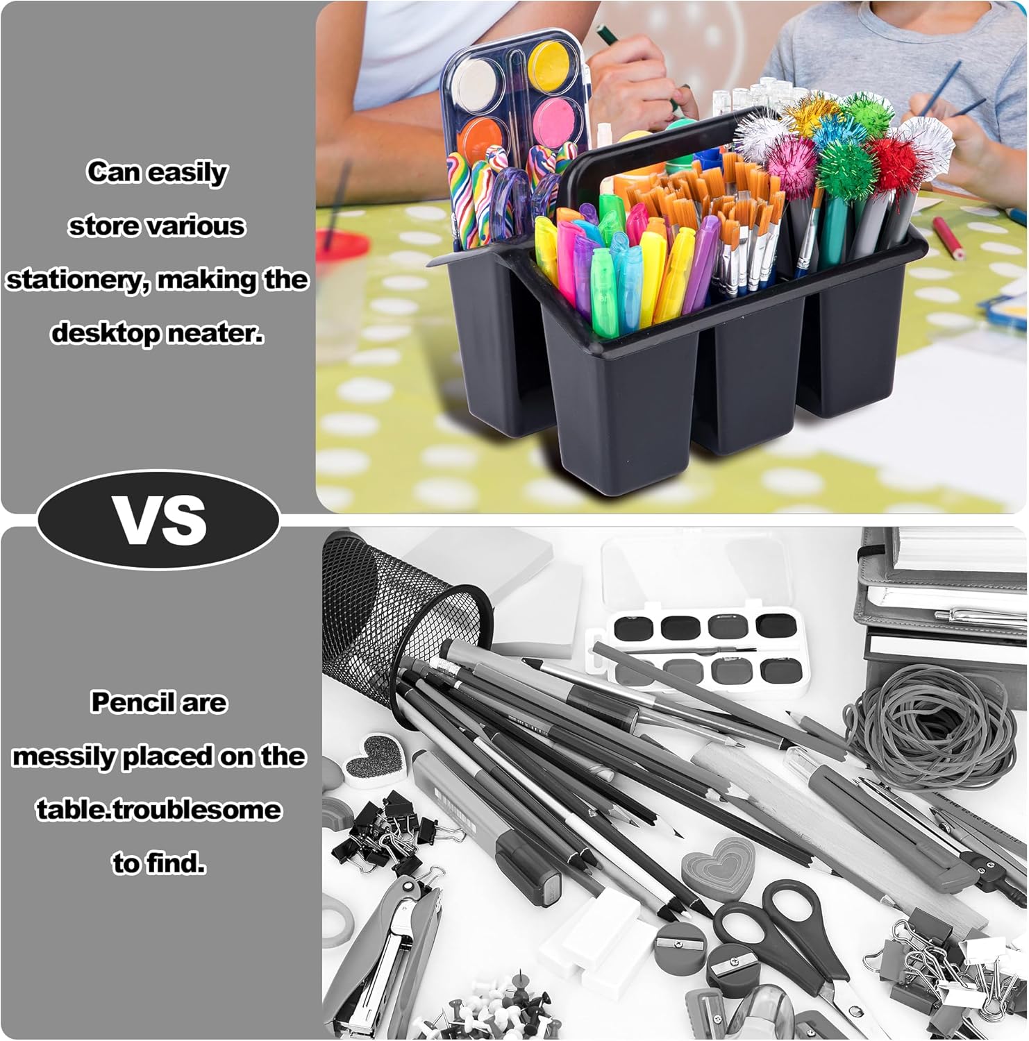 6 Pack Plastic Classroom Caddy For School,Kidsroom,Pencil Holder,Portable Art Craft Caddy Organizer With Handle,Cleaning Caddy Organization For Shower Room（Black