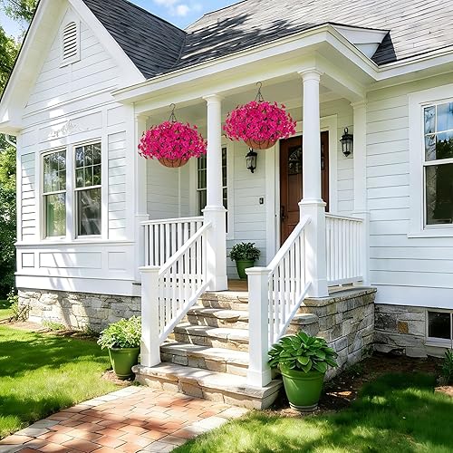 Miniatura 2 de INSPRING Cestas de flores artificiales colgantes para plantas de primavera al aire libre, resistentes a los rayos UV, petunias de seda sintética