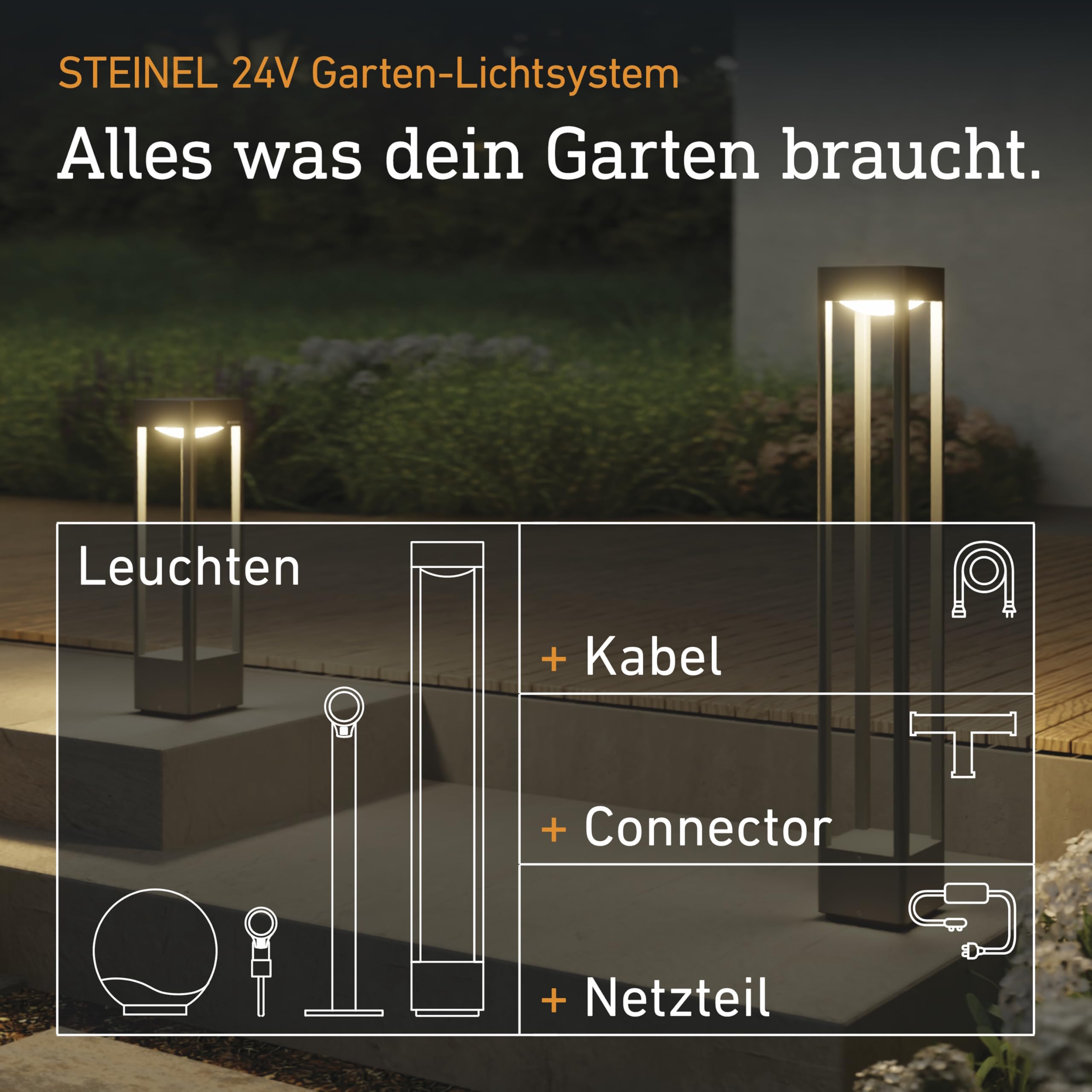 Steinel Wegeleuchte Stela C 24V, 51 cm Höhe, RGBWW Gartenleuchte, 16 Mio. Farben, Dämmerungssensor, dimmbare Pollerleuchte, Zeitschaltuhr, App-Steuerung, Plug & Play, IP65, Anthrazit