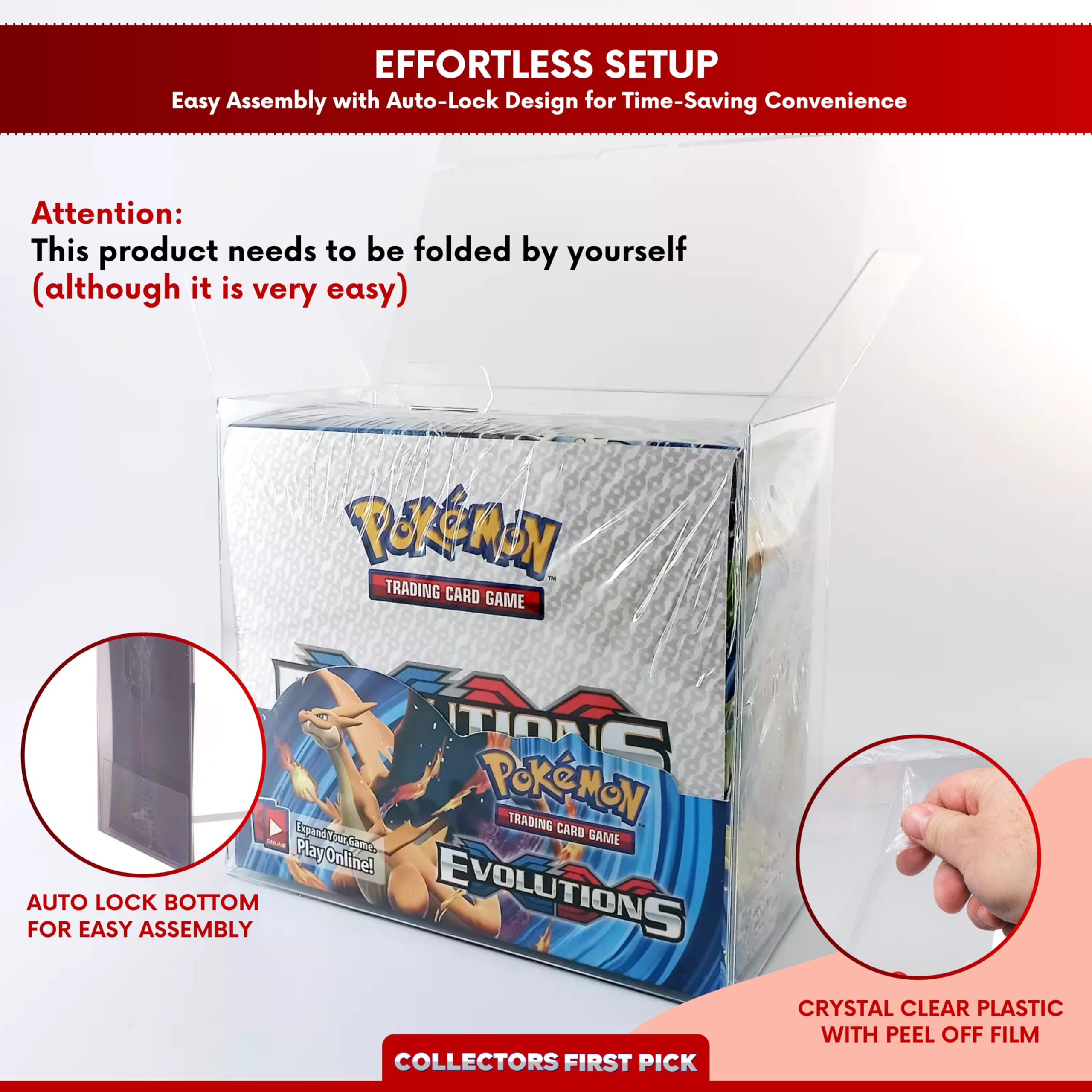 Plastic Booster Box Display Case for Pokemon Booster Box Long Term Storage Protection - Booster Box Display Case Protector - 0.5mm Thick Protective Display Case (Pack of 5)