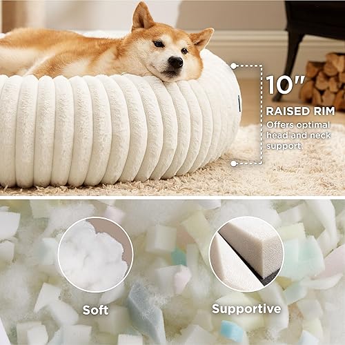 Miniatura 2 de Bedsure Cama grande para perros en forma de dona, de piel sintética lavable con forro polar de pana y parte inferior antideslizante, cama redonda