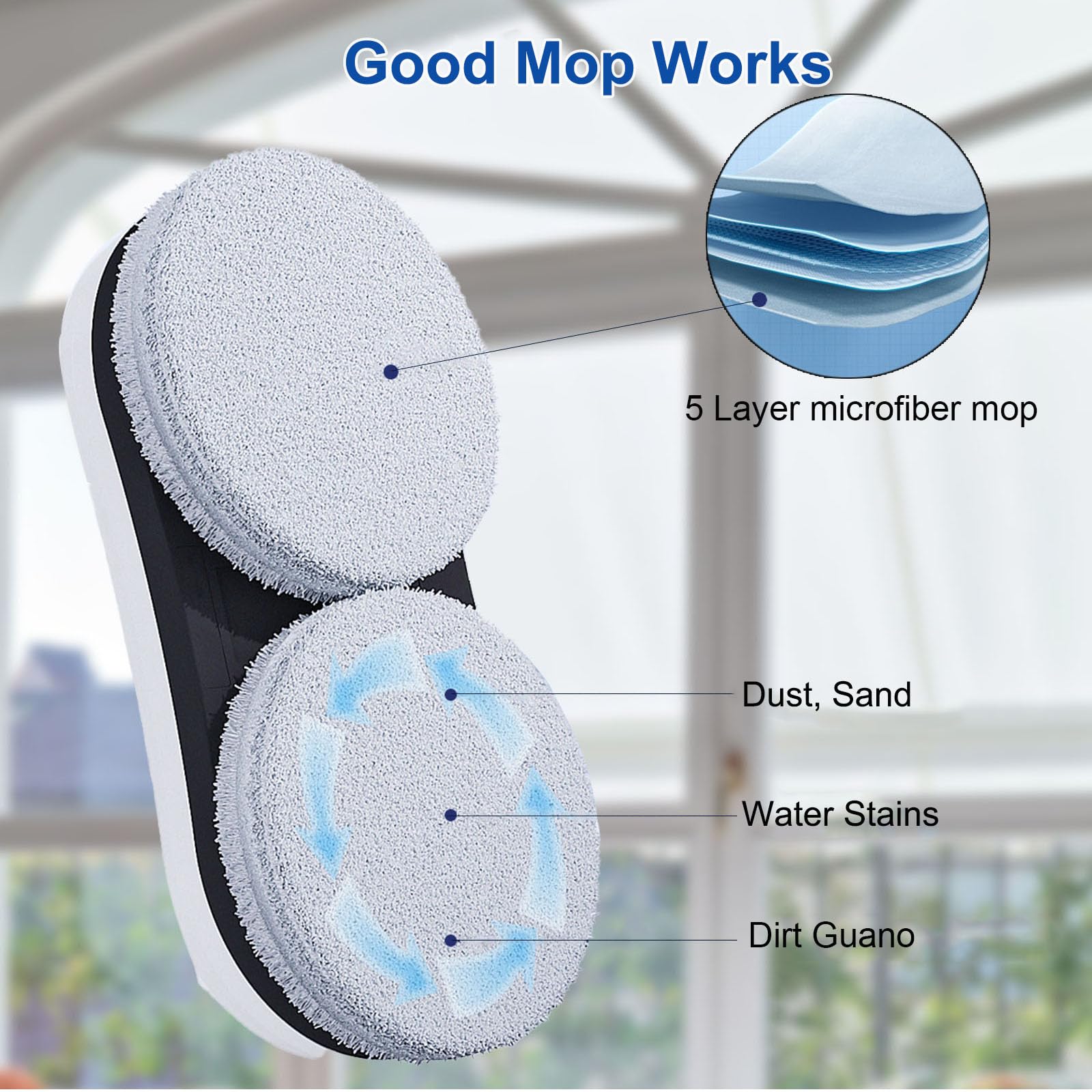 Robot de limpieza de ventanas, automático, 5600 Pa, 3 modos de limpieza, control remoto, 2 8 paños de repuesto preinstalados, doble protección de seguridad