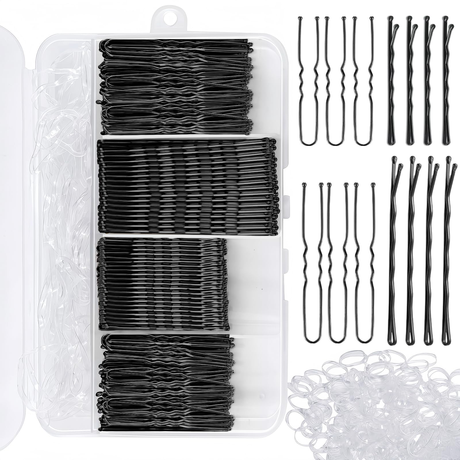 300 Pièces Épingles à Cheveux Femme, Pinces Chignon Métal, Accessoires Coiffure Invisibles, Épingles U, Barrettes Cheveux, Boîte Rangement Incluse (Noir)