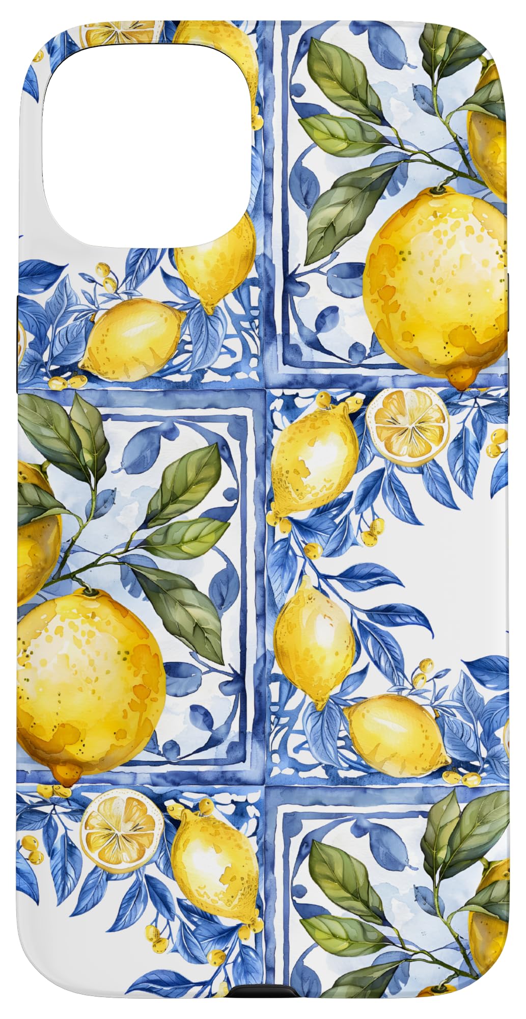 Lemon Italian Blue Tiles Pattern Portugal Morocco azulejo Case for iPhone 15 Plus