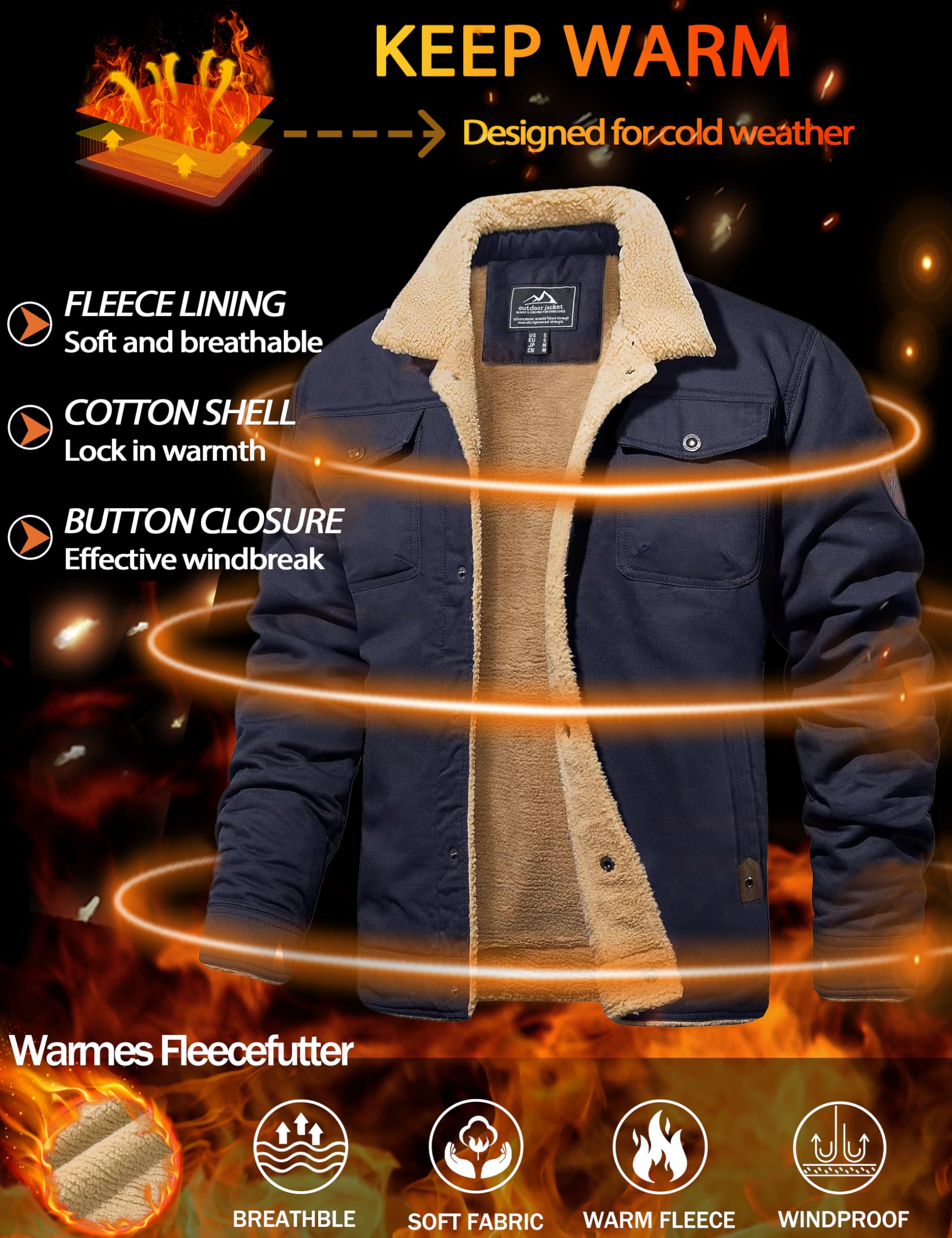 MAGCOMSEN Giacca Invernale da Uomo Giacca di Transizione Calda con Interno in Pile Giacca da Volo Antivento Giacca Bomber Cargo